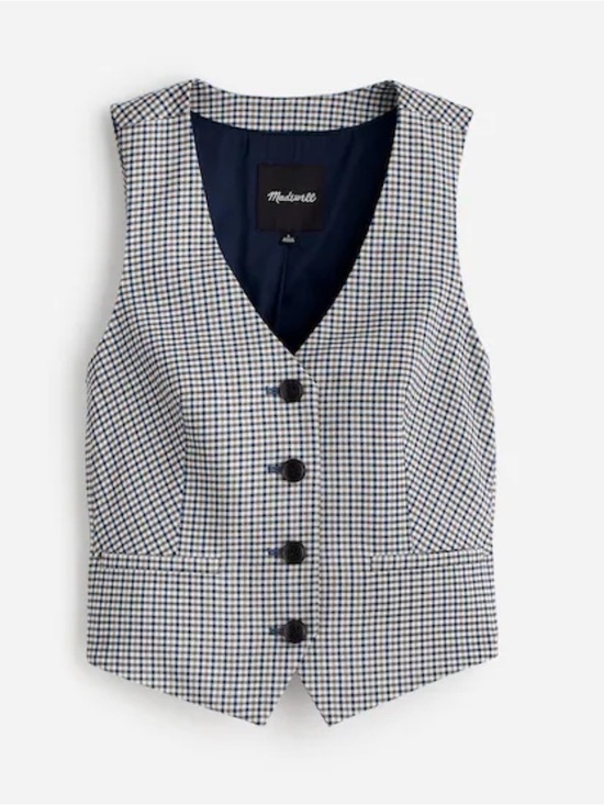 Madewell Tops - Madewell Sz 12 Waisted Houndstooth Vest In Yarn Die Wool Blend 4 Buttons Lined